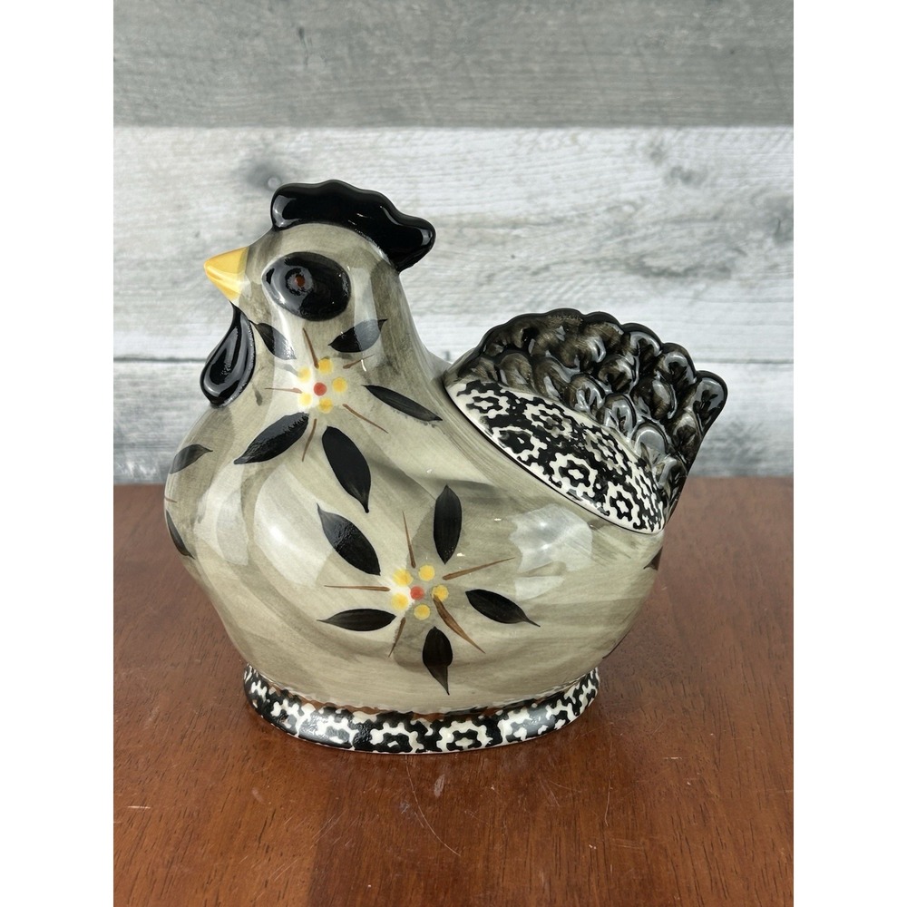Temptations Old World Gray/Black Figural Chicken Spice Jar, Sugar Salt Container
